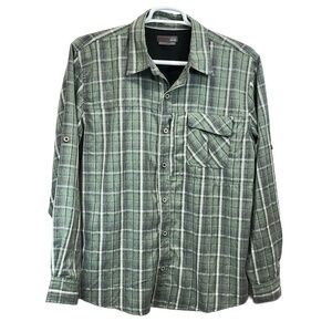 Wrangler Mens Outdoor Series Green Plaid Vented Back L/S Button Down Shirt Large